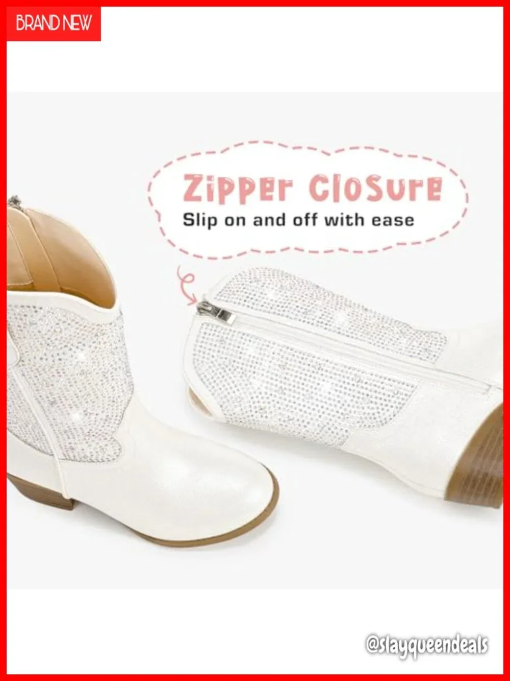Girls Rhinestone Cowgirl Boots Mid Calf Pointed Toe Block Heel